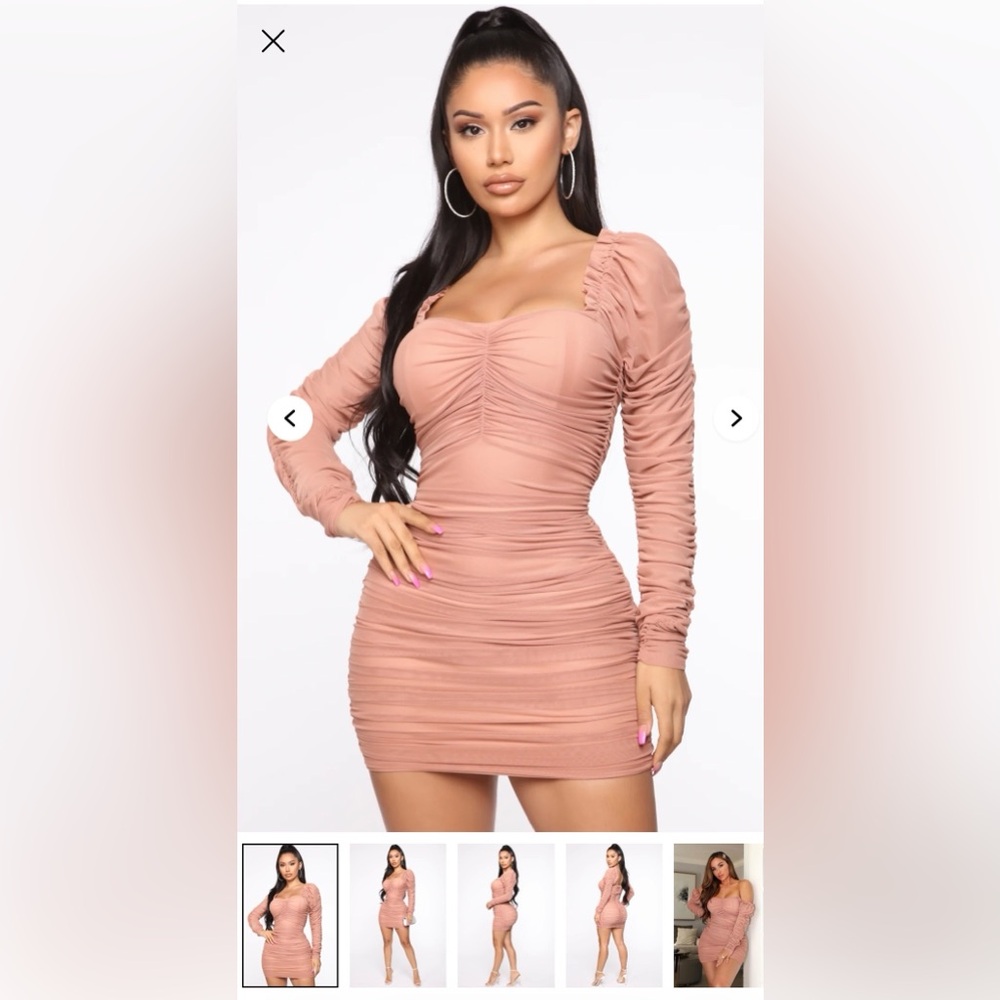 Fashion Nova Mariah Ruched Mini Dress – Nude– Size L